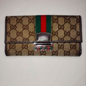 Authentic Gucci Fold Purse Sherry Ling Wallet GG Brown Canvas and Leather Italy